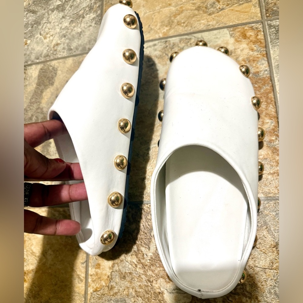 White Studded Women's Slip-On Shoes - Picture 1 of 5